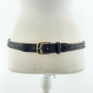 Architech Black Leather Double Rope Belt Gold Tone